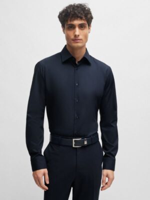 BOSS Blauw stretch shirt